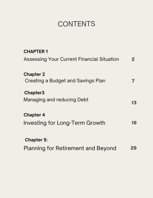 table of contents financial guide