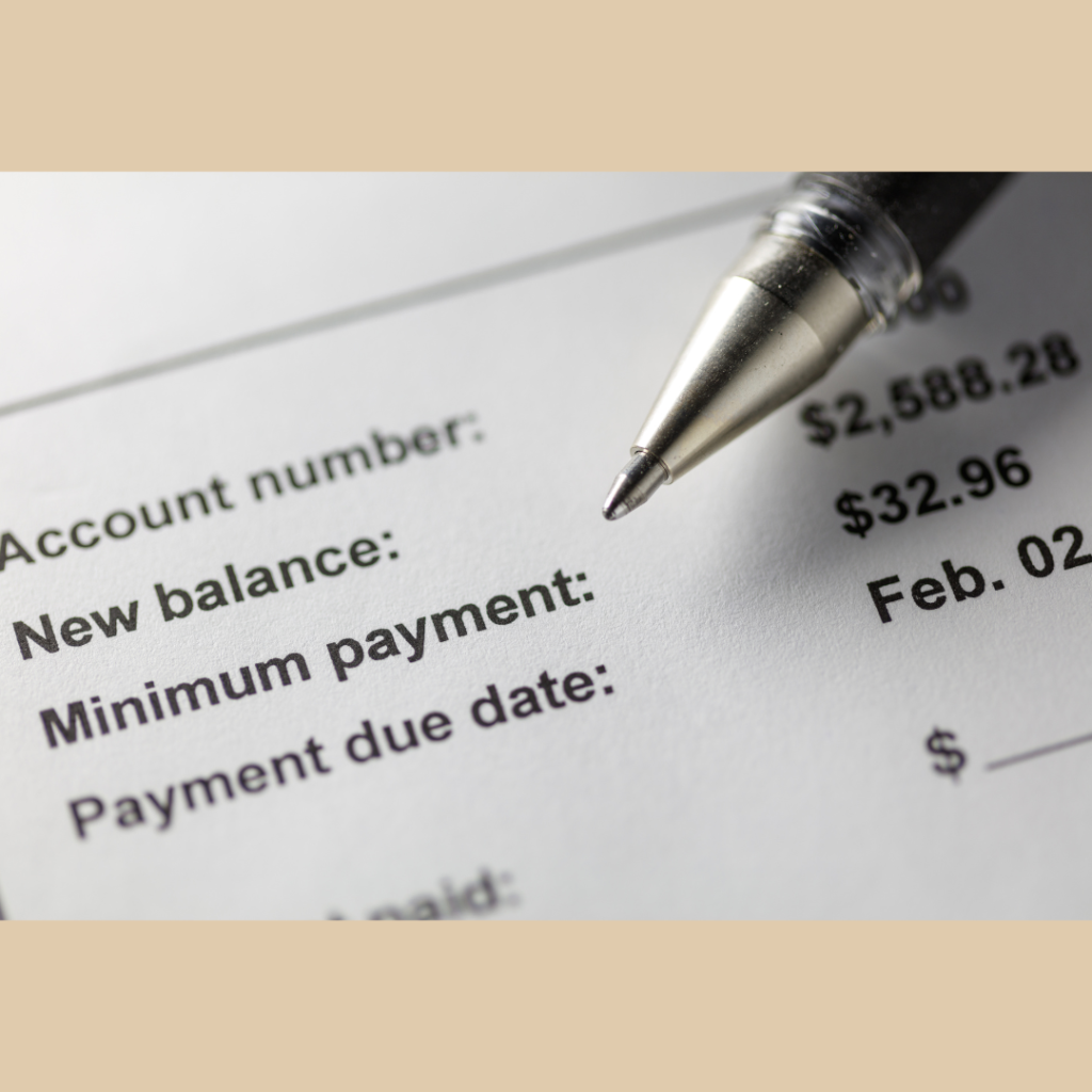 Financial statement with payment details that says minimum payment for my title on why minimum payments keep you in debt