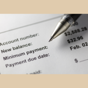 Financial statement with payment details that says minimum payment for my title on why minimum payments keep you in debt