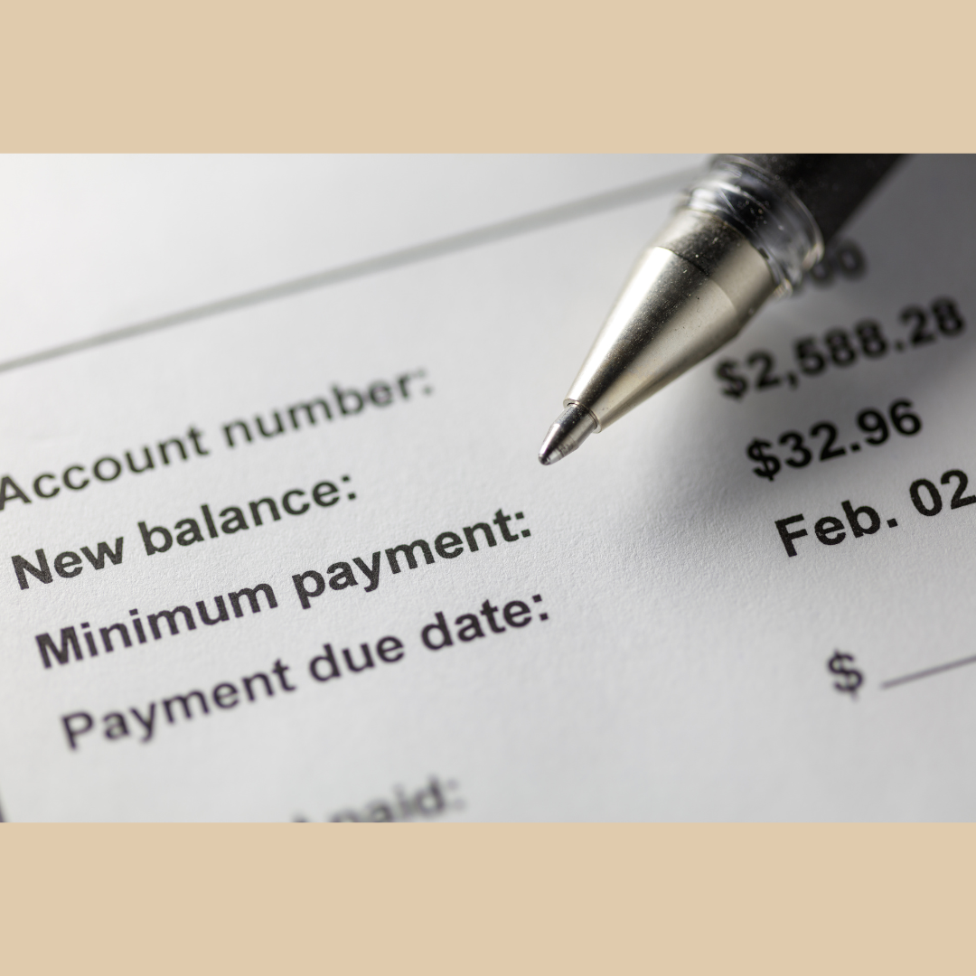 Financial statement with payment details that says minimum payment for my title on why minimum payments keep you in debt