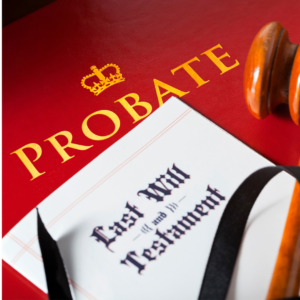 Probate documents and gavel on table for probate fees in Ontario