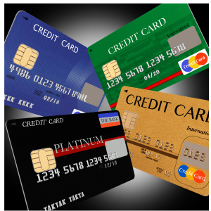 Various credit cards displayed together.