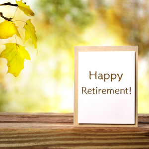 Card celebrating happy retirement moment.